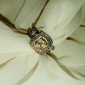 Elegant Silver and Yellow Stone Women's Ring